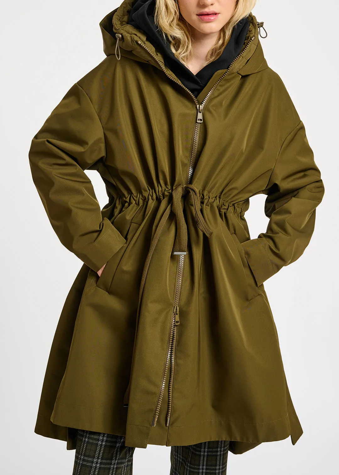 Khaki oversized hooded raincoat