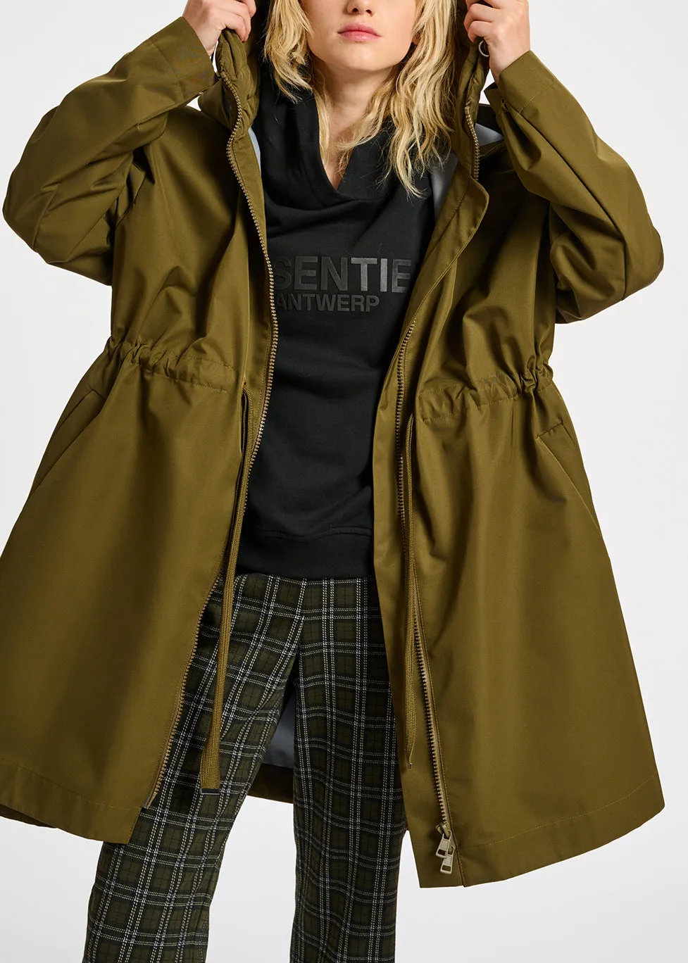 Khaki oversized hooded raincoat
