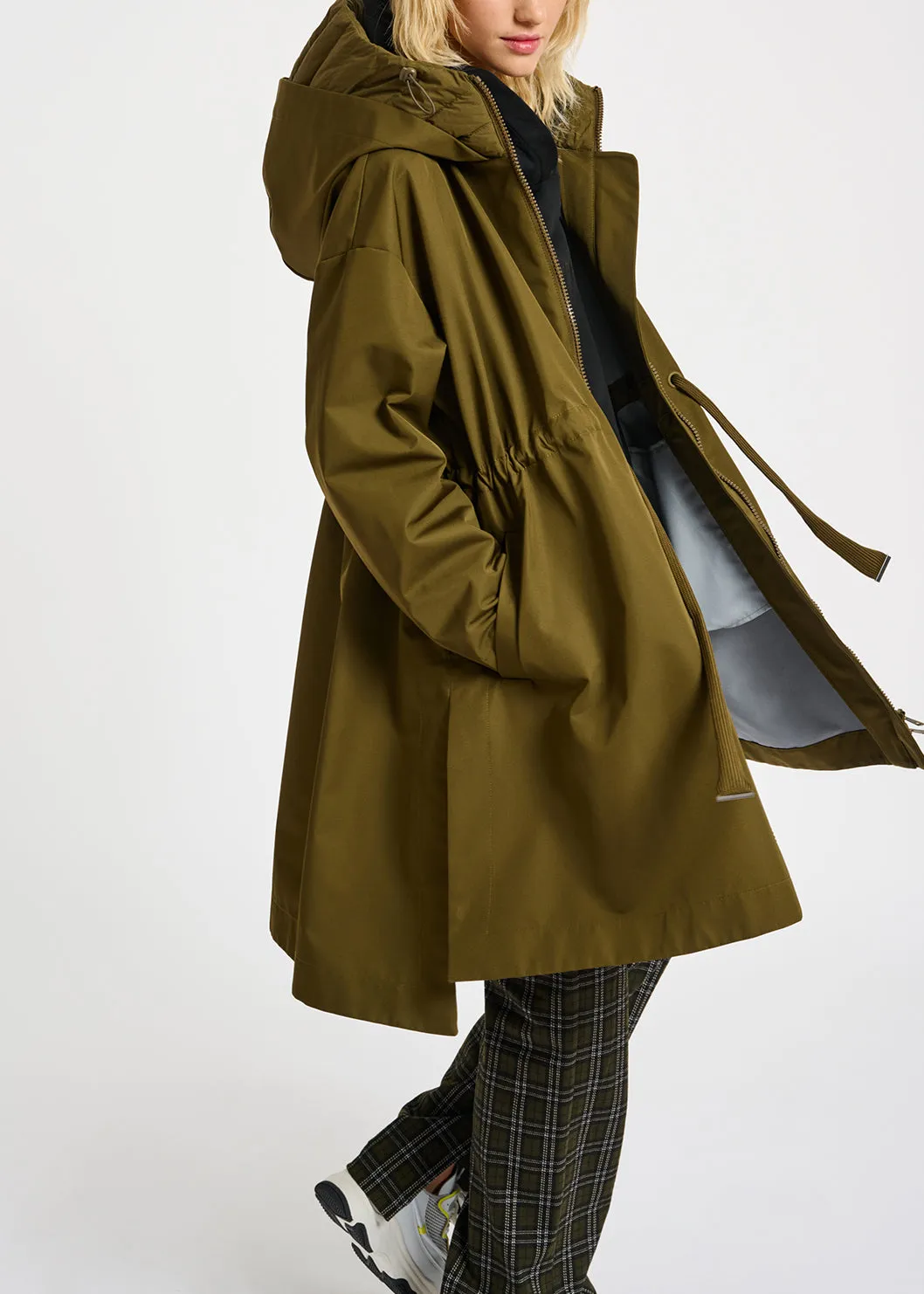 Khaki oversized hooded raincoat
