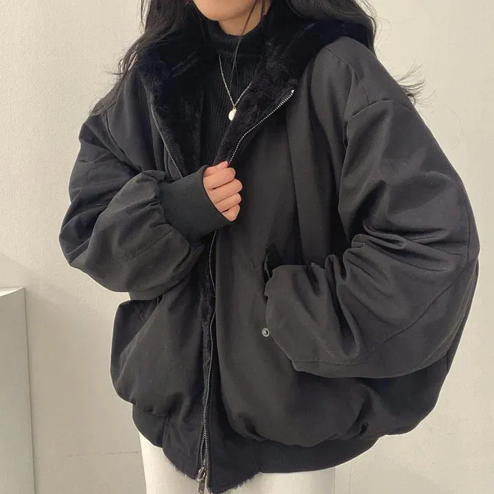 Kristin - thick parka hooded jacket with zipper closure