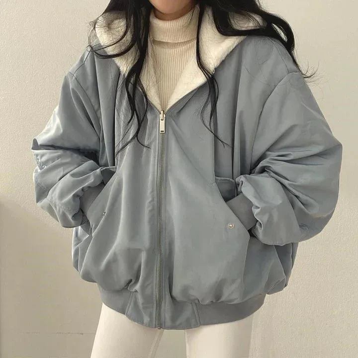 Kristin - thick parka hooded jacket with zipper closure