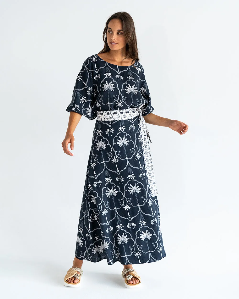 La Rocco Wrap Skirt - Navy Palm