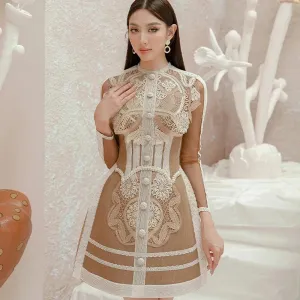 Lace Elegant Women's Dresses Long Sleeve Vocation Dresses Floral Embroidery Dinner Formal Occasion Dresses Autumn/Winter