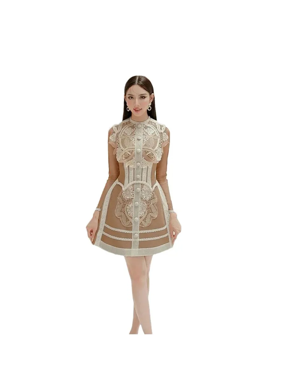 Lace Elegant Women's Dresses Long Sleeve Vocation Dresses Floral Embroidery Dinner Formal Occasion Dresses Autumn/Winter