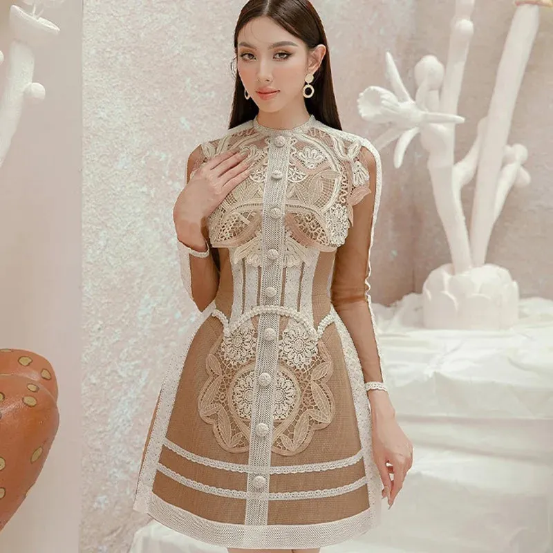 Lace Elegant Women's Dresses Long Sleeve Vocation Dresses Floral Embroidery Dinner Formal Occasion Dresses Autumn/Winter