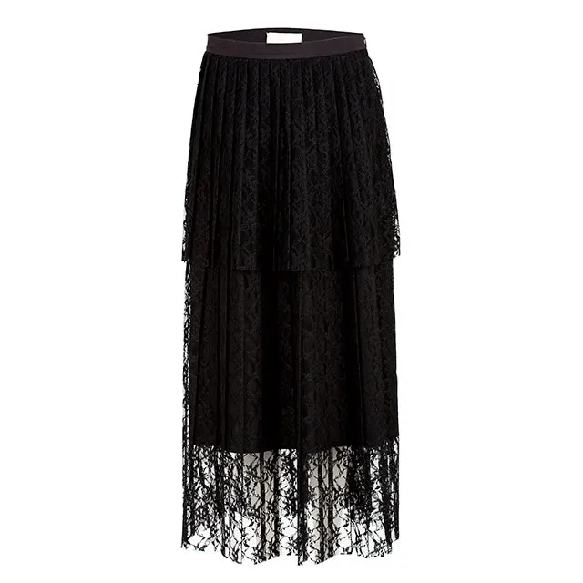 Lace pleated double layer skirt
