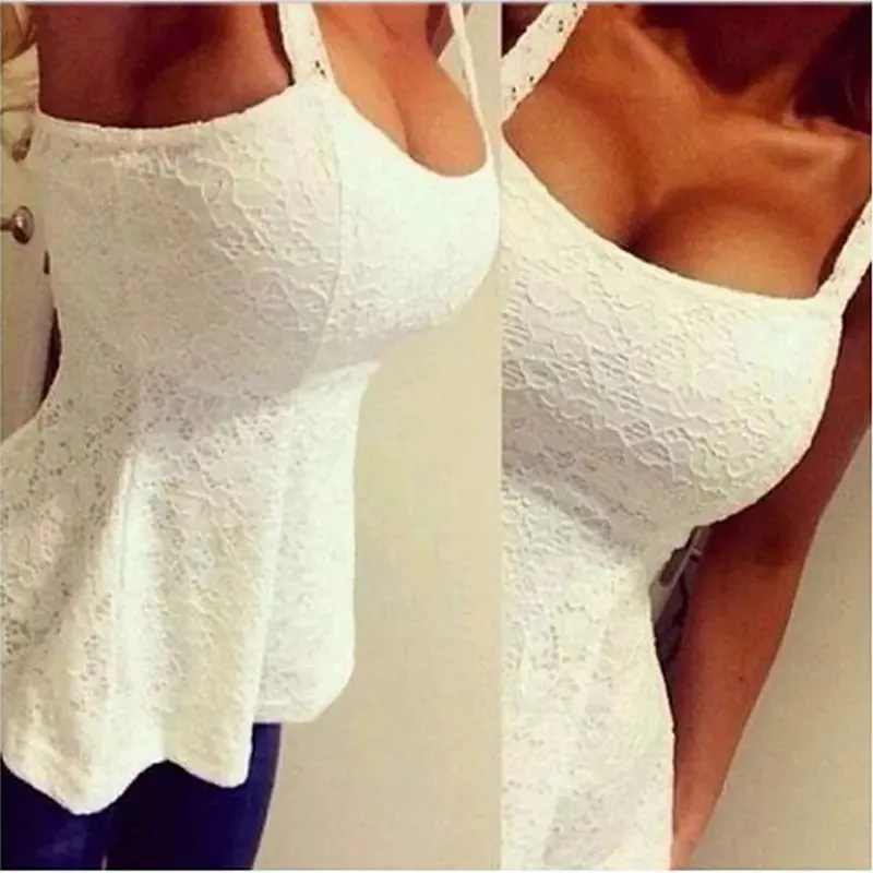 Lace Tank Tops Sexy Deep U Neck Slim Vest Shirts