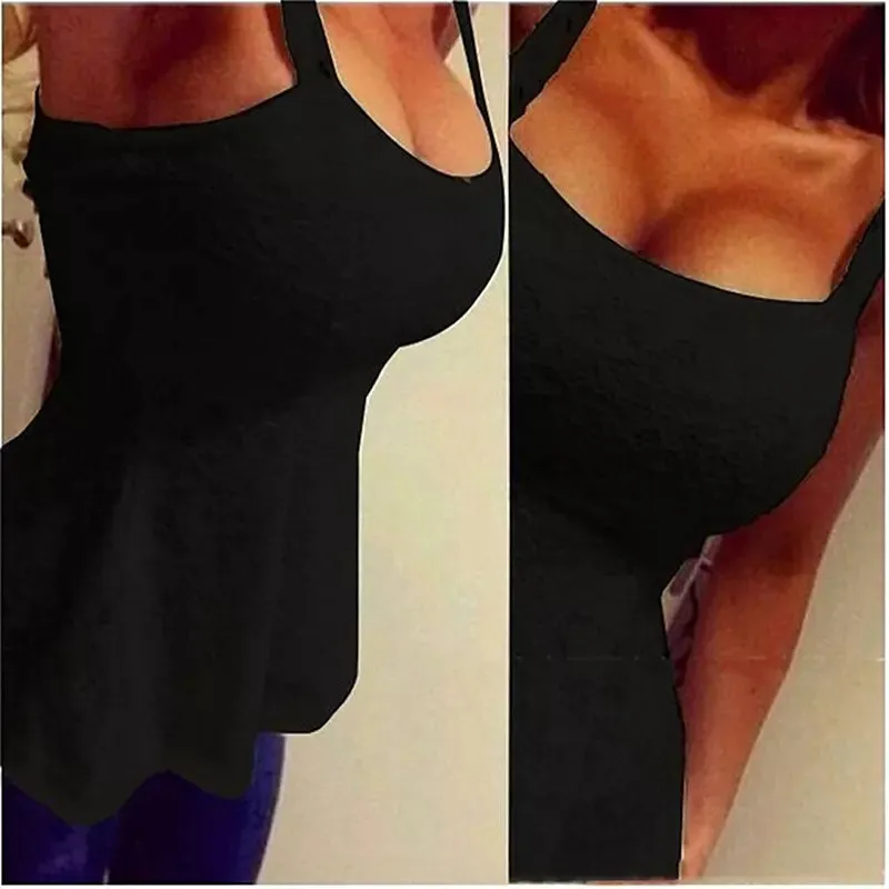 Lace Tank Tops Sexy Deep U Neck Slim Vest Shirts