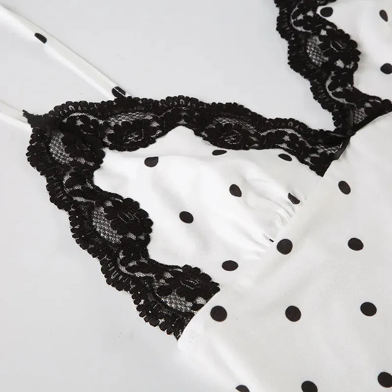 Lace V-Neck Polka Dot Dress - 2 colors available