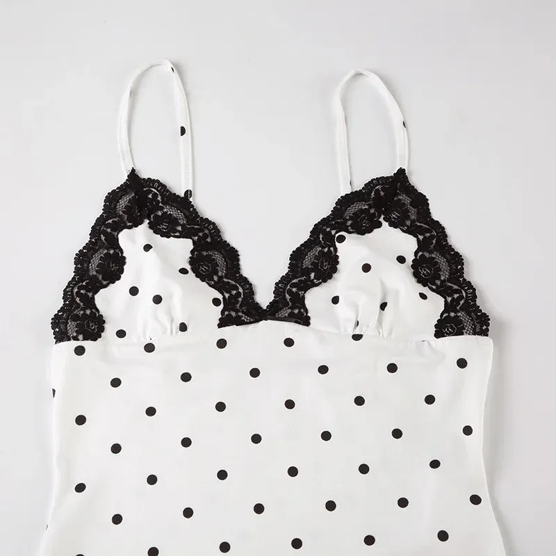 Lace V-Neck Polka Dot Dress - 2 colors available