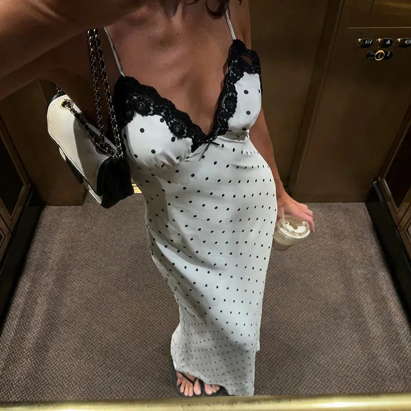 Lace V-Neck Polka Dot Dress - 2 colors available
