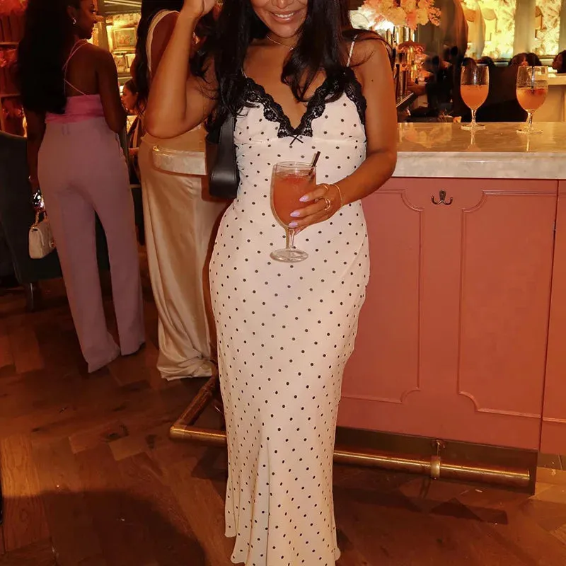Lace V-Neck Polka Dot Dress - 2 colors available