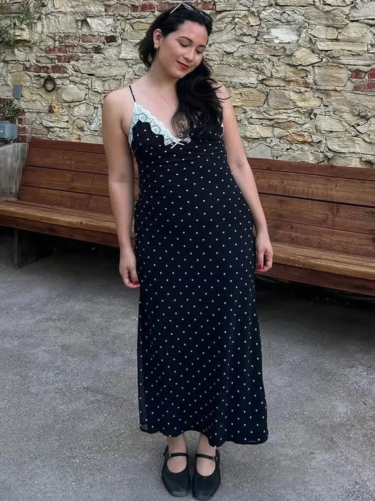 Lace V-Neck Polka Dot Dress - 2 colors available
