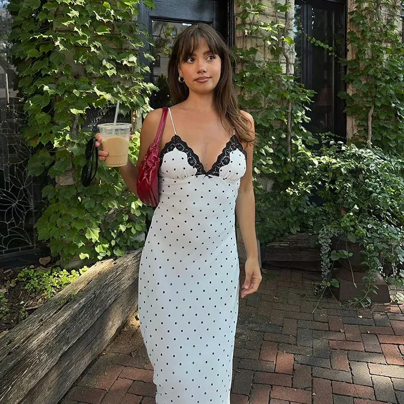 Lace V-Neck Polka Dot Dress - 2 colors available