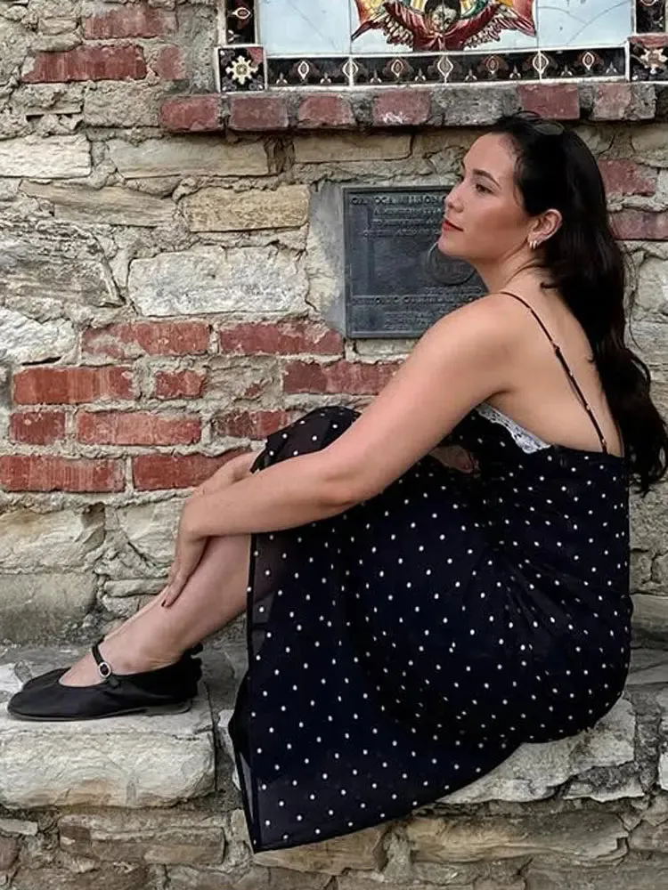 Lace V-Neck Polka Dot Dress - 2 colors available