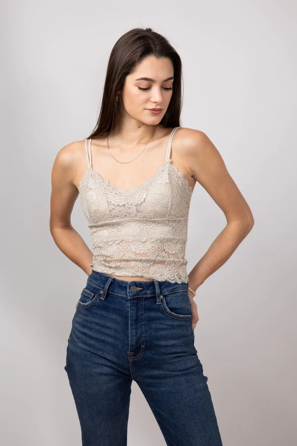 Lace V-Neck Tank Top for Women in Beige | SERENA01-BEIGE