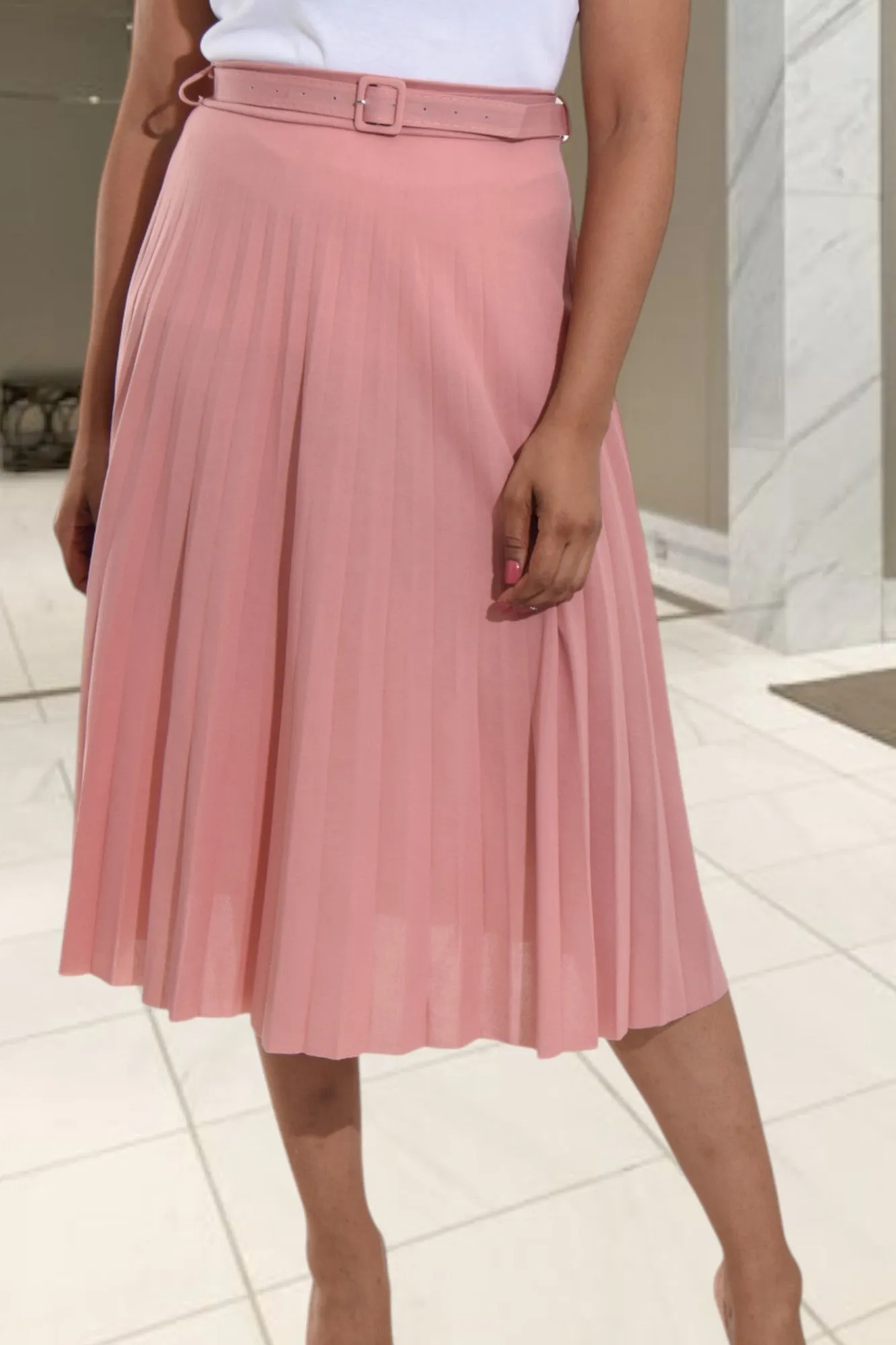 Ladies Blush Pleated Skirt
