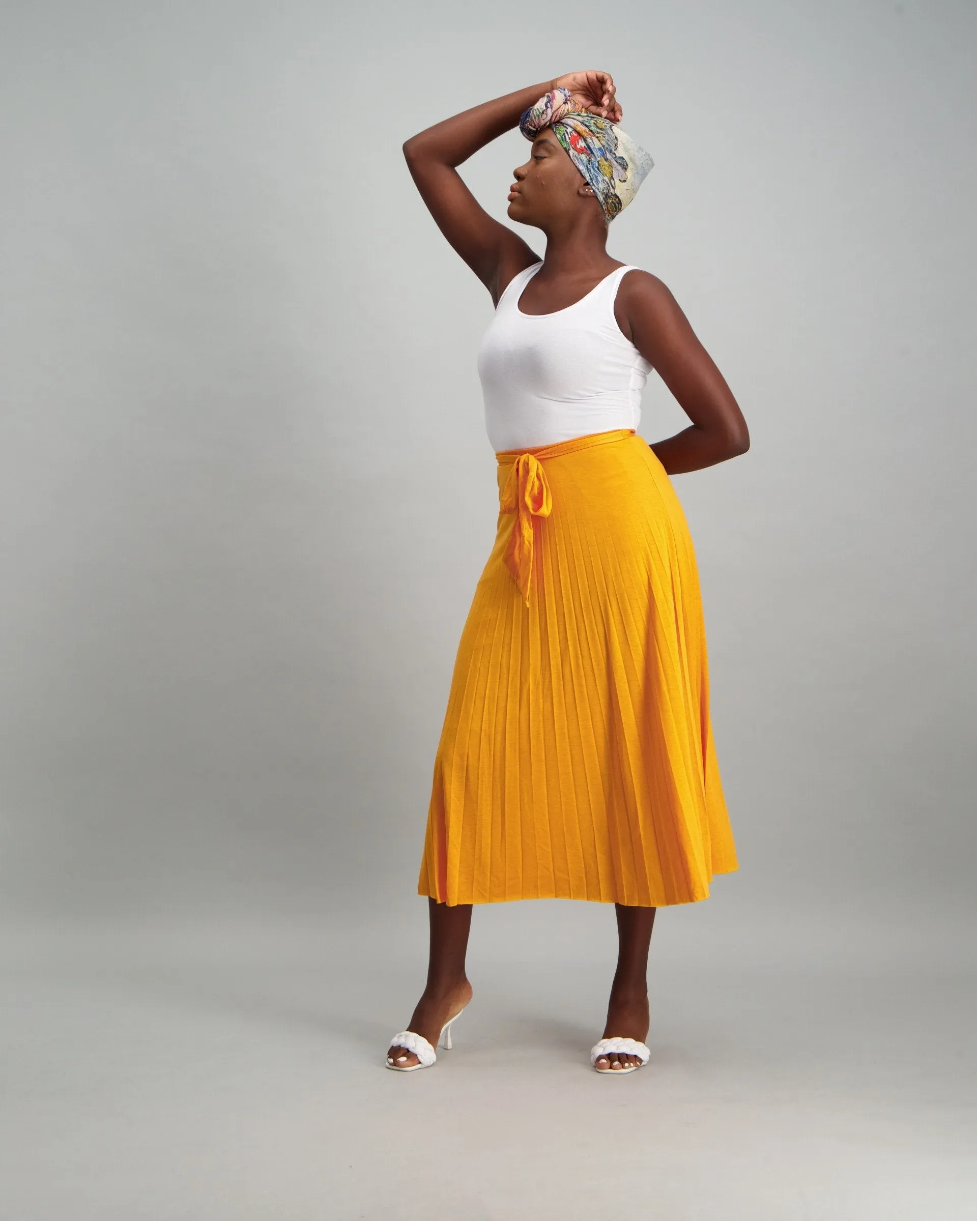 Ladies Pleated Skirt - Mustard