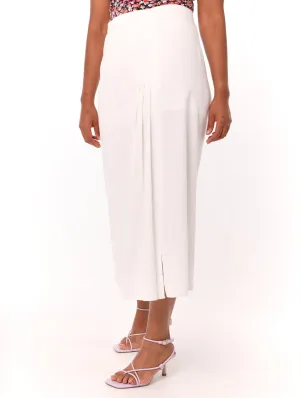 Ladies Side Split Pleated Midi Skirt - White