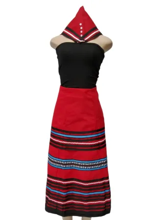 Ladies Traditional 2pc Wrap Skirt And Doek-Red