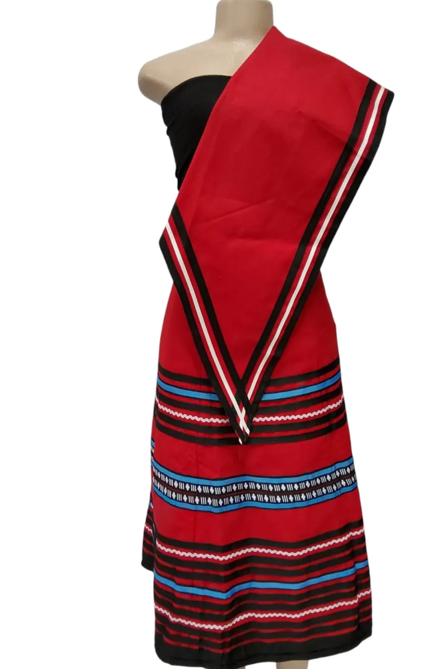Ladies Traditional 2pc Wrap Skirt And Doek-Red