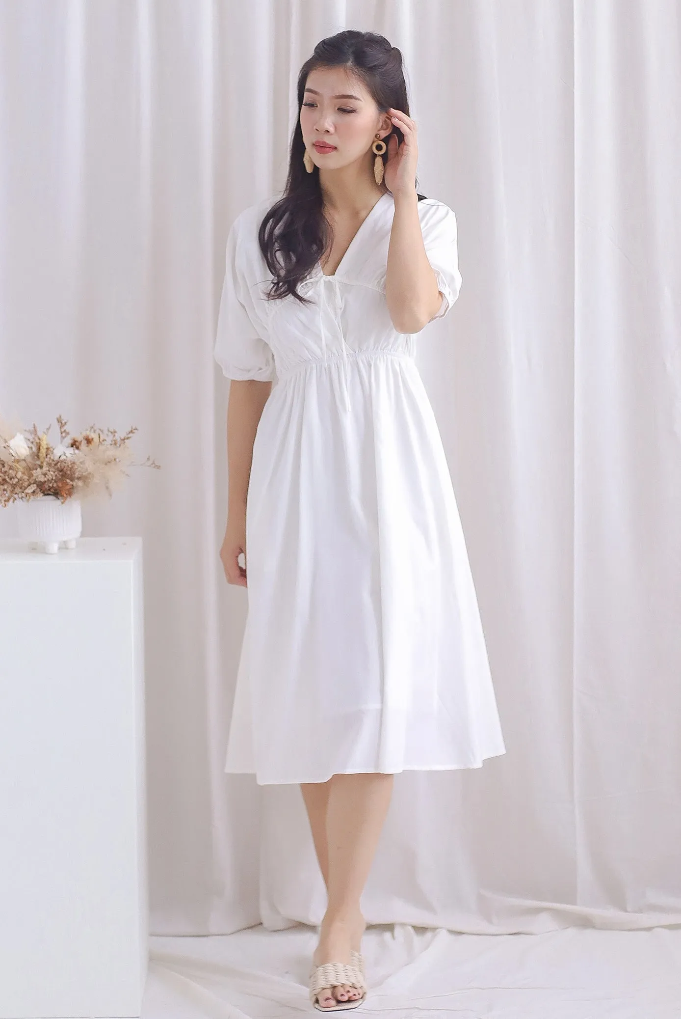 Lance Kimono Tie Front Midi Dress In White