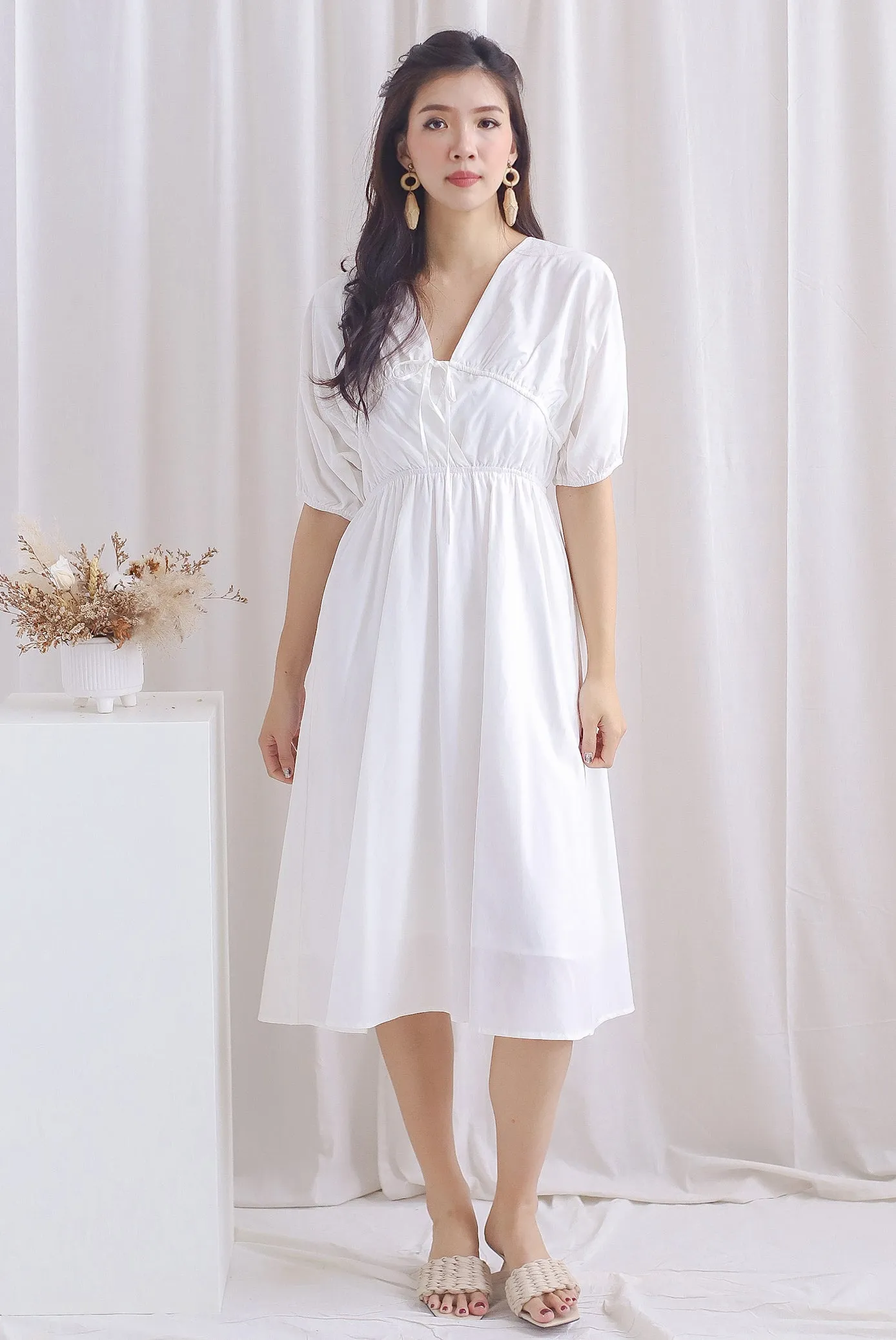 Lance Kimono Tie Front Midi Dress In White