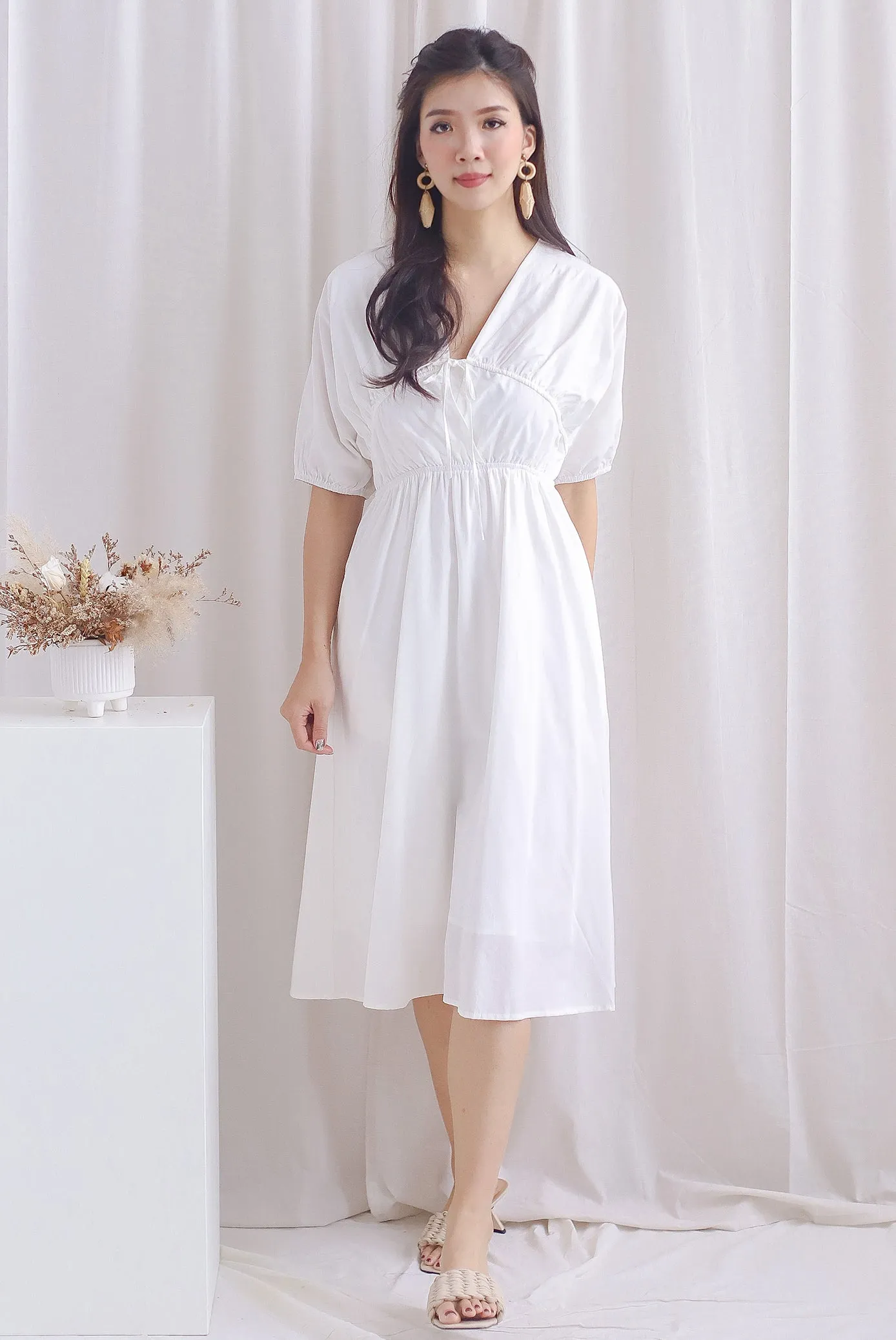 Lance Kimono Tie Front Midi Dress In White