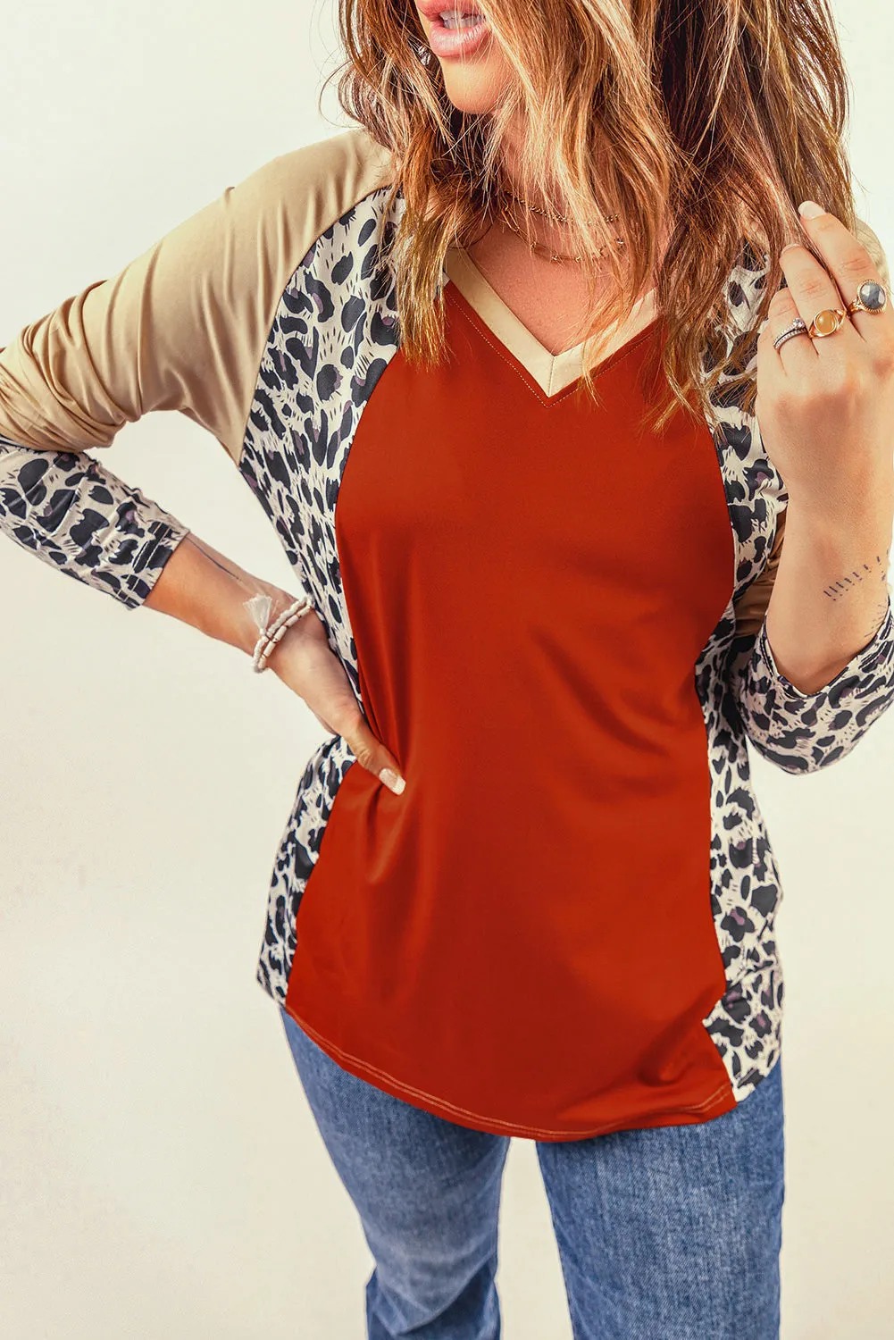 Leopard V Neck Long Sleeve Top