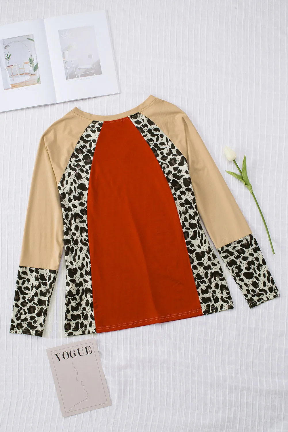 Leopard V Neck Long Sleeve Top