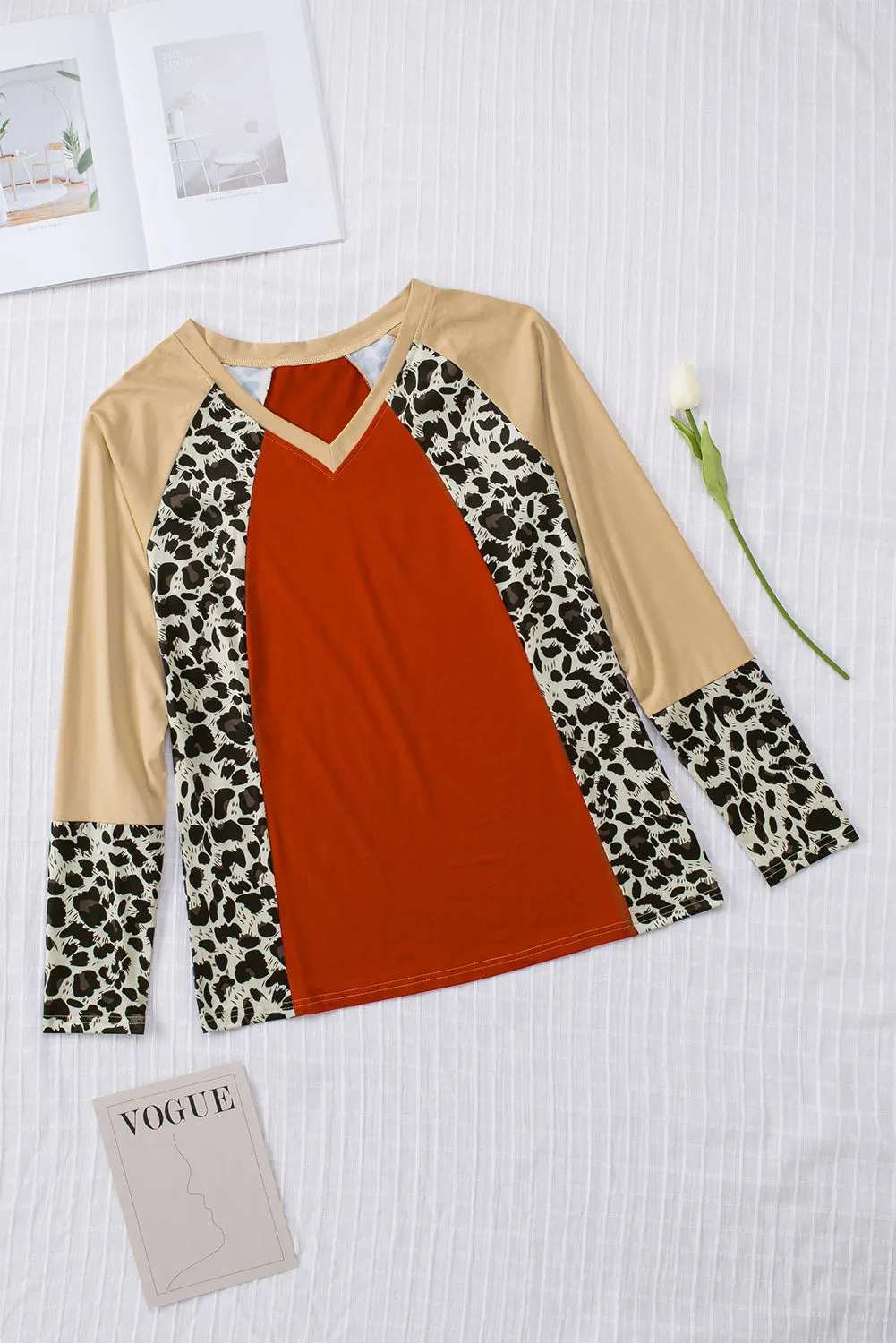 Leopard V Neck Long Sleeve Top