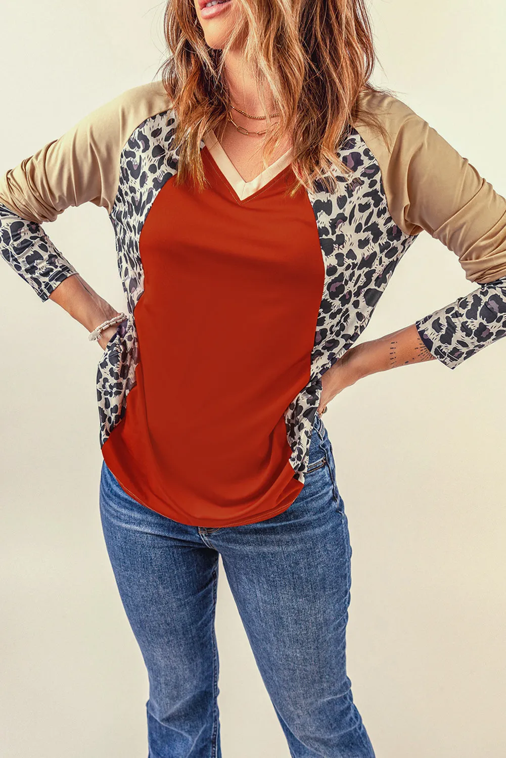 Leopard V Neck Long Sleeve Top