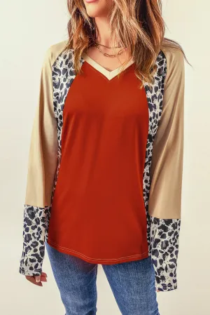 Leopard V Neck Long Sleeve Top