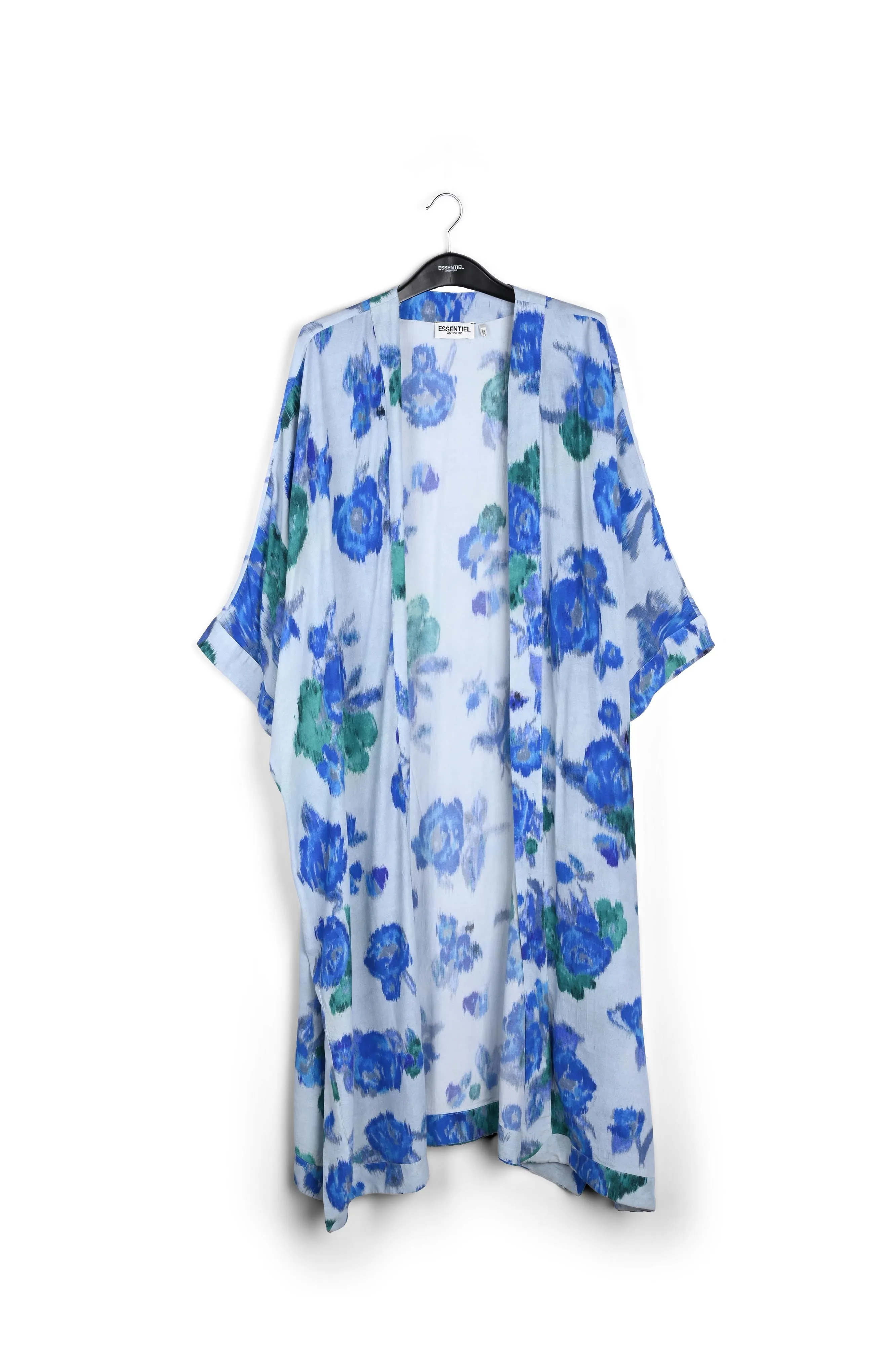 Light blue, blue and green floral kimono
