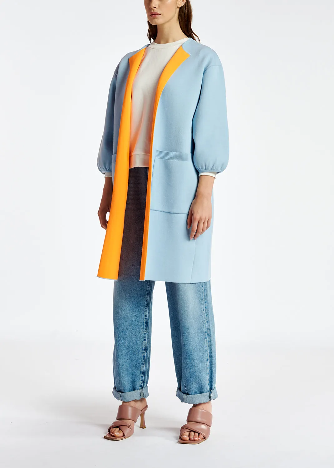 Light blue oversized knit coat