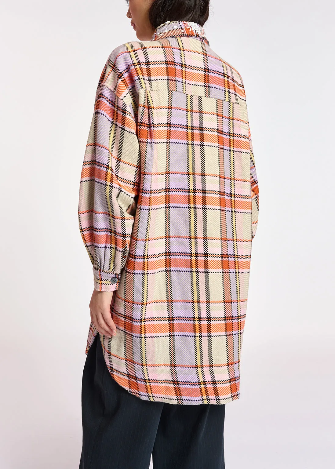 Lilac, orange and light pink checked shirt jacket