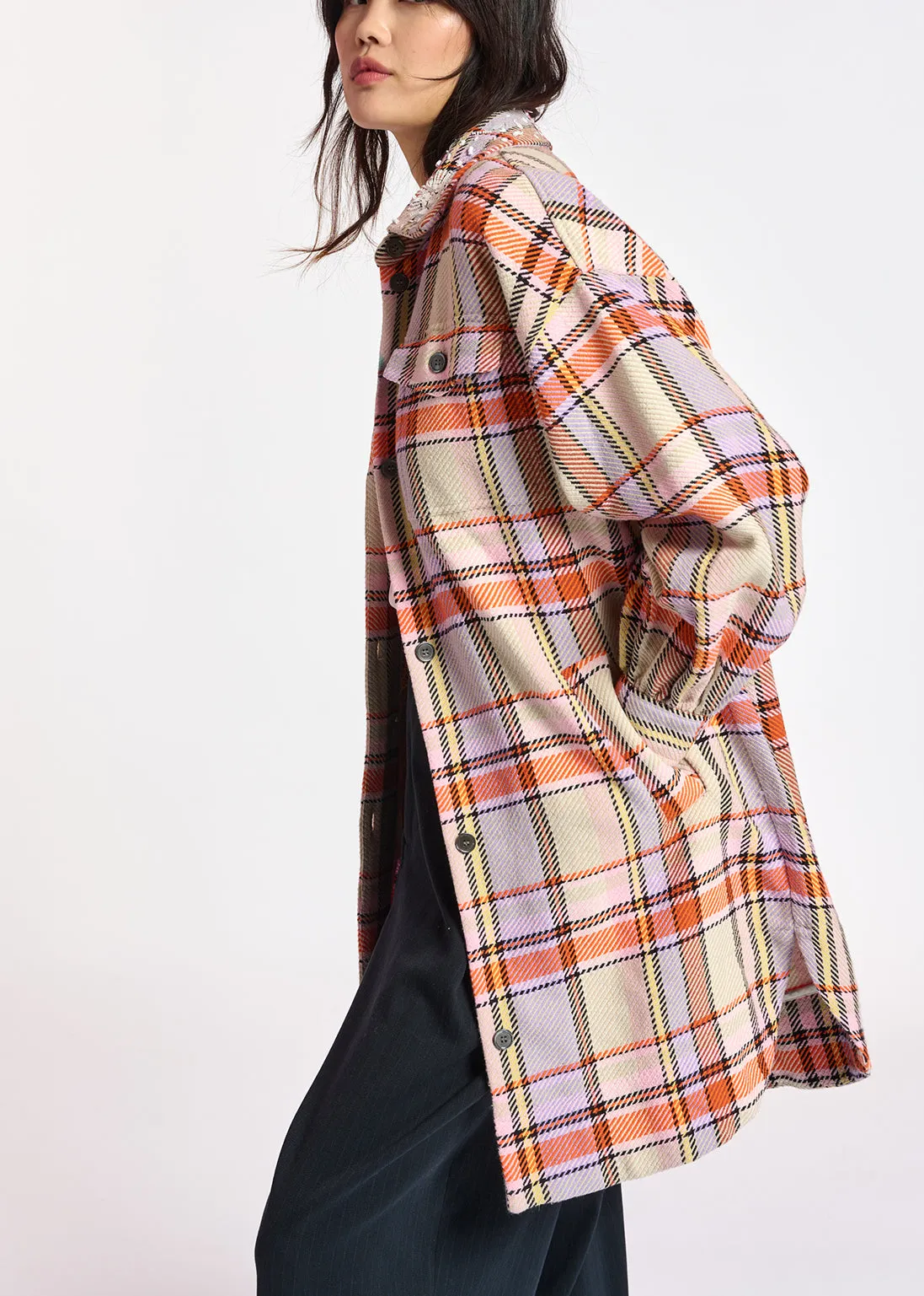 Lilac, orange and light pink checked shirt jacket