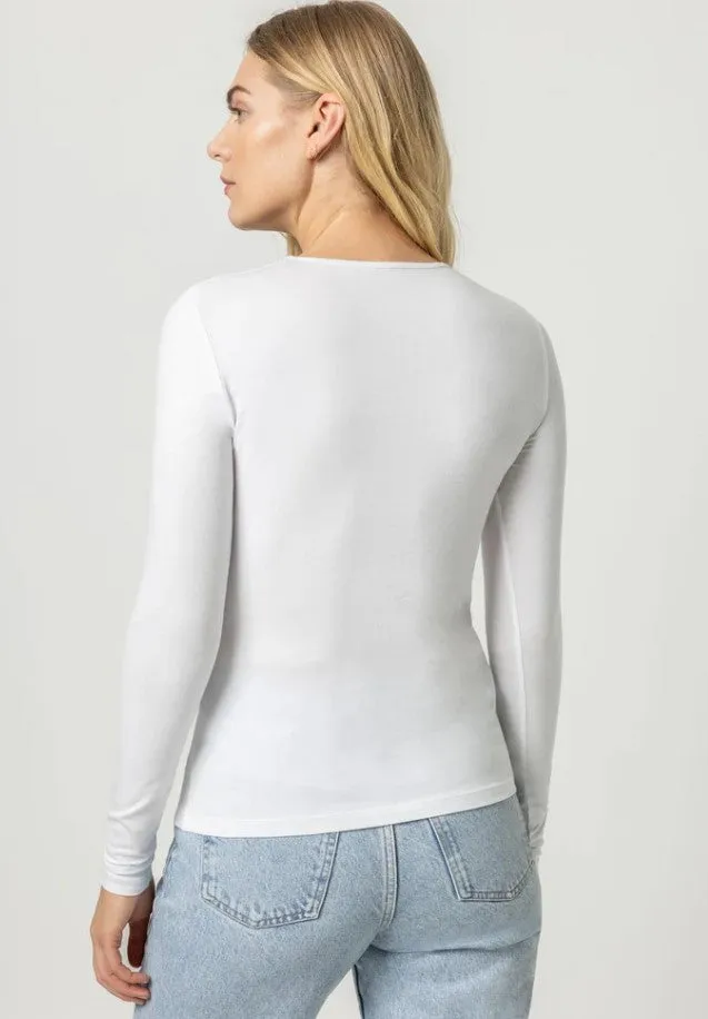 Lilla P Long Sleeve Crew Tee, White/Heather Grey
