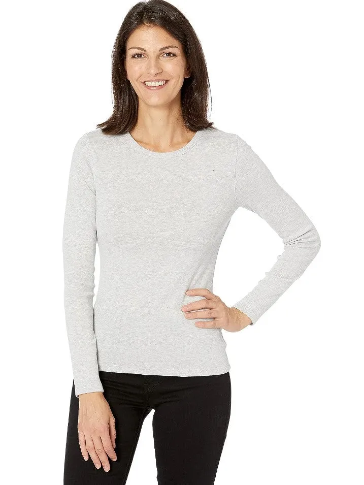 Lilla P Long Sleeve Crew Tee, White/Heather Grey