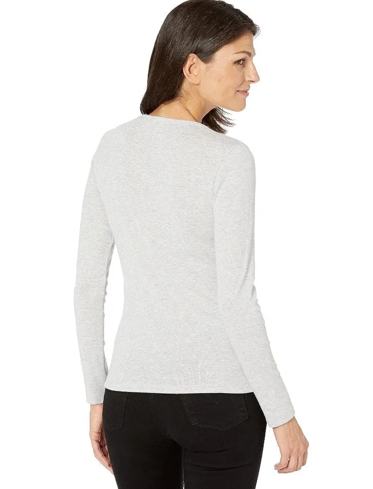 Lilla P Long Sleeve Crew Tee, White/Heather Grey