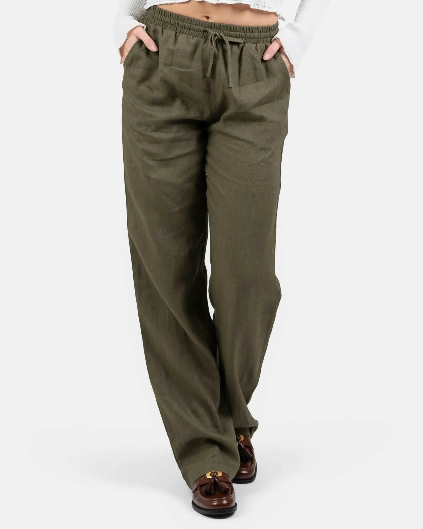 Linen Pants High-waisted Army