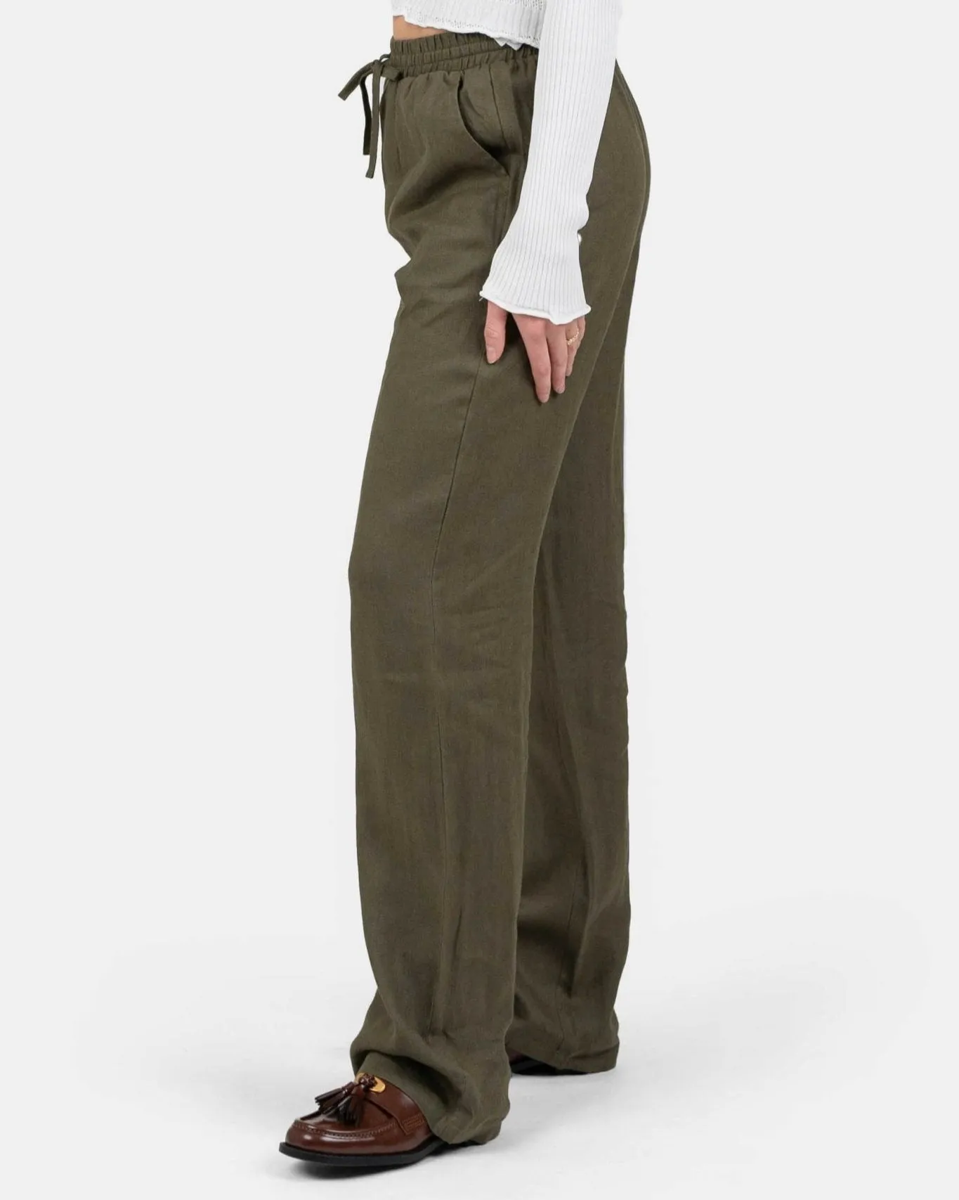 Linen Pants High-waisted Army