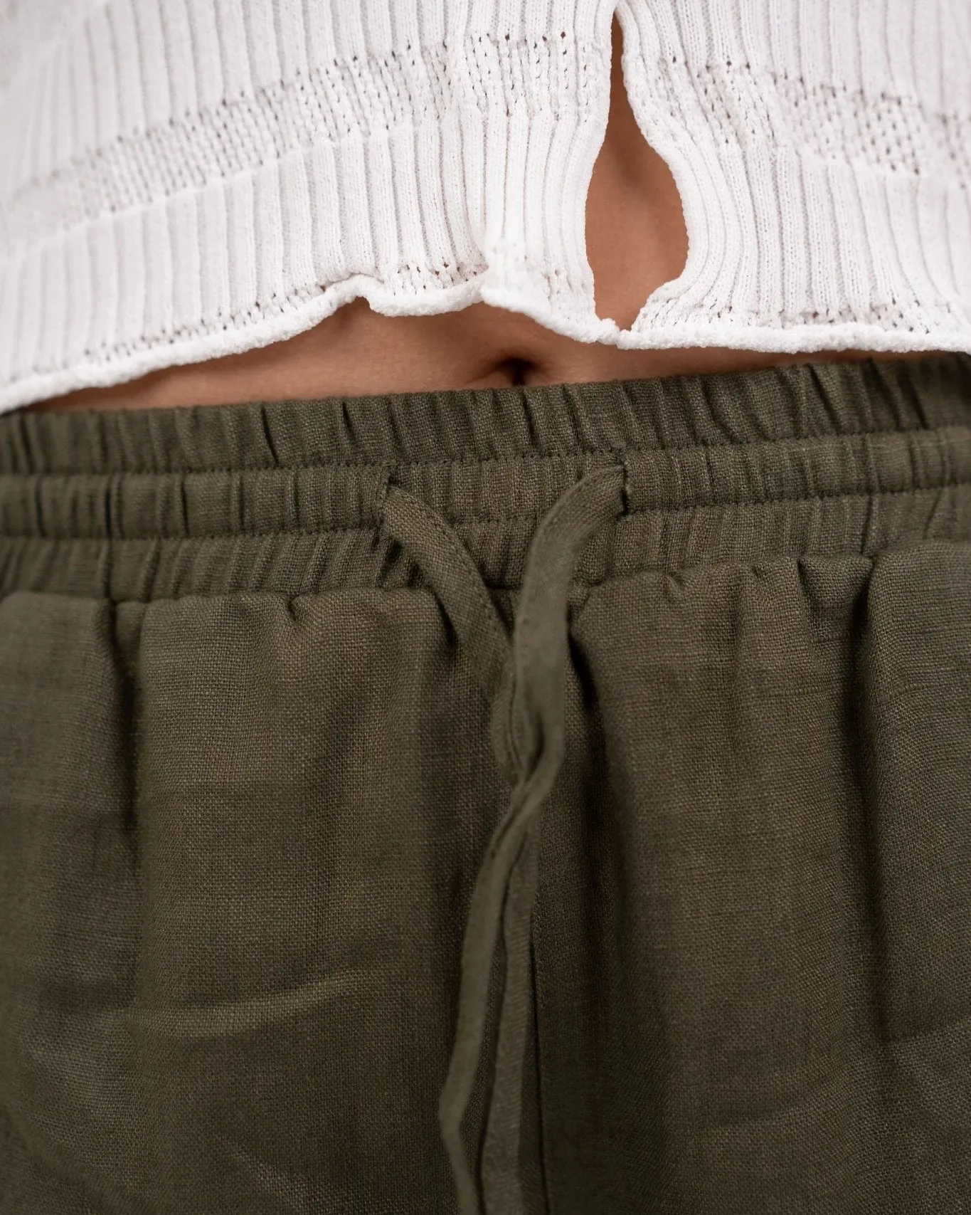 Linen Pants High-waisted Army