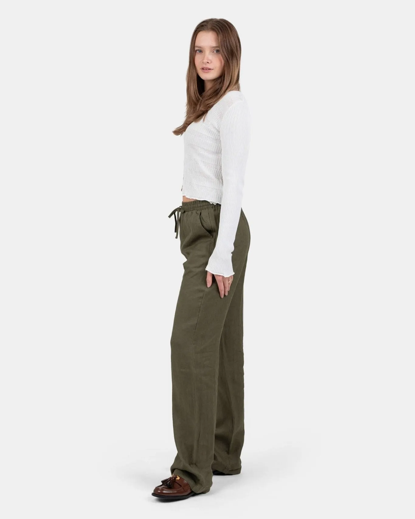 Linen Pants High-waisted Army