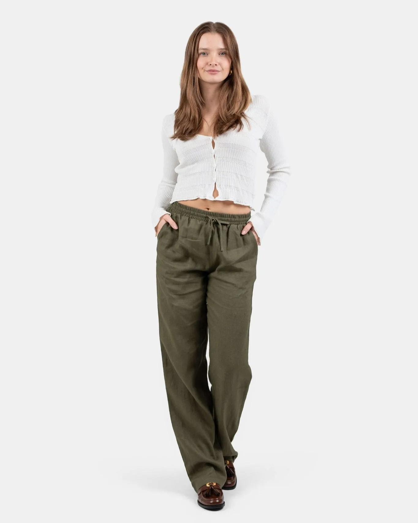 Linen Pants High-waisted Army