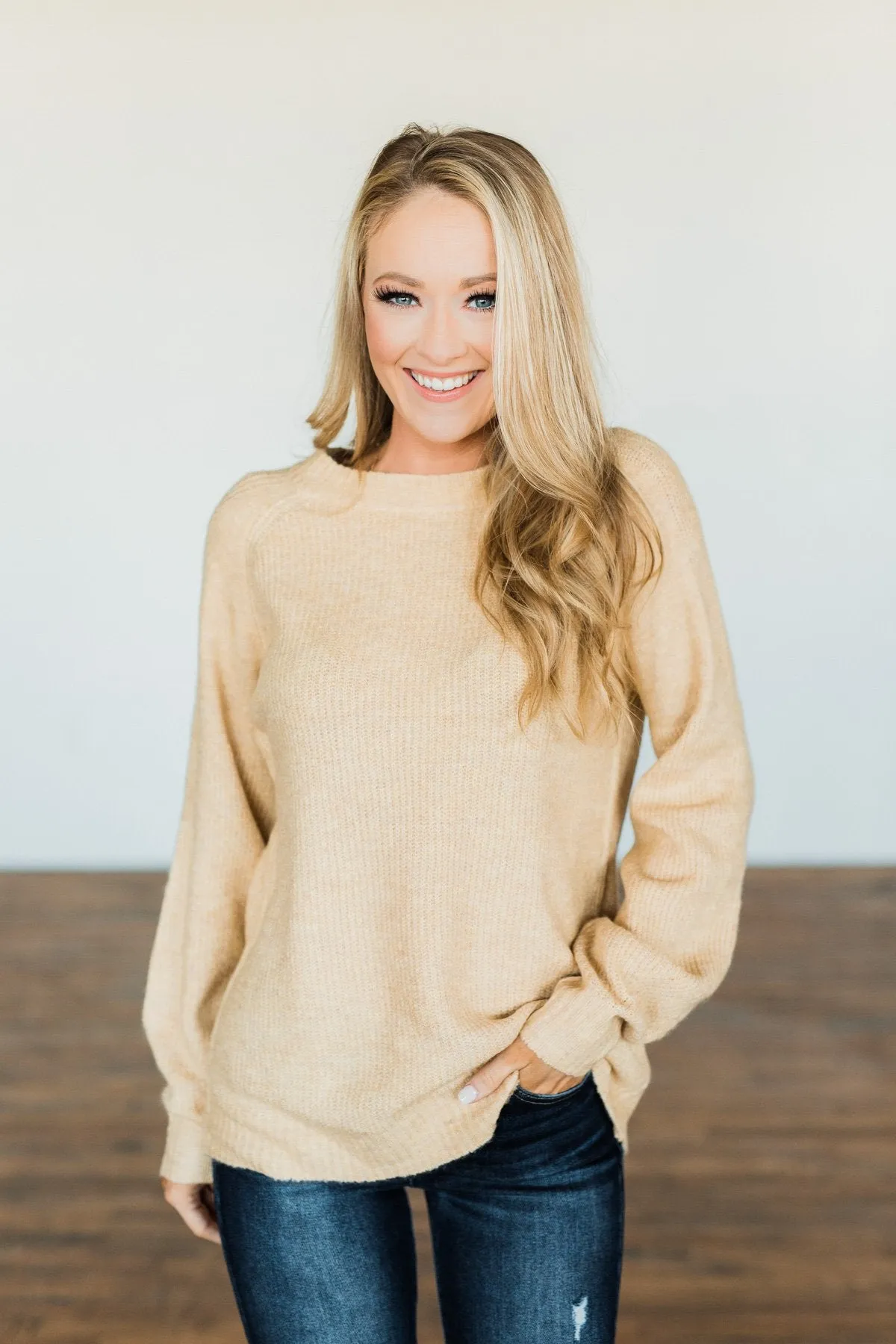 Live A Little Knit Sweater- Light Khaki