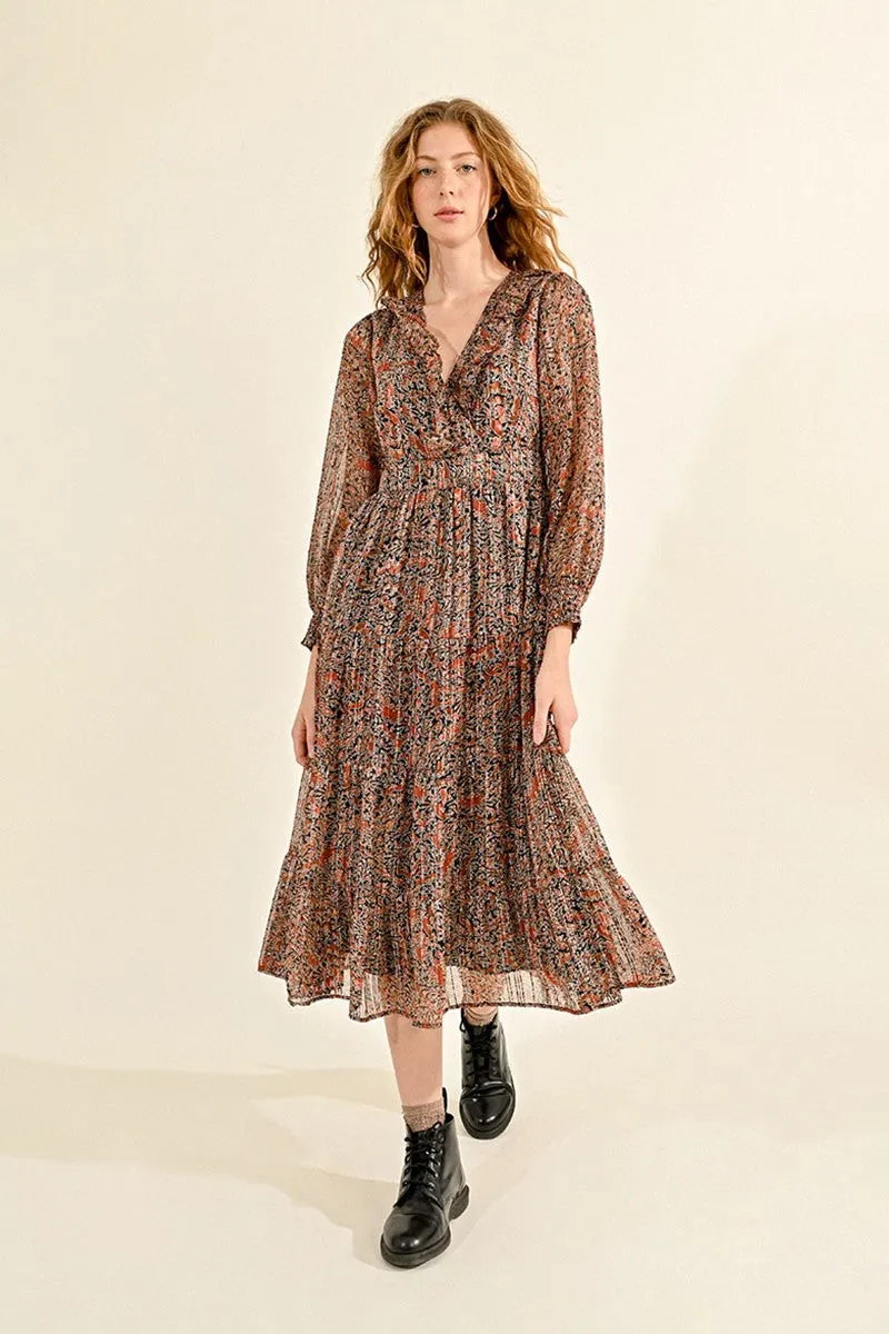 LONG PRINTED DRESS, IN TRANSPARENCY