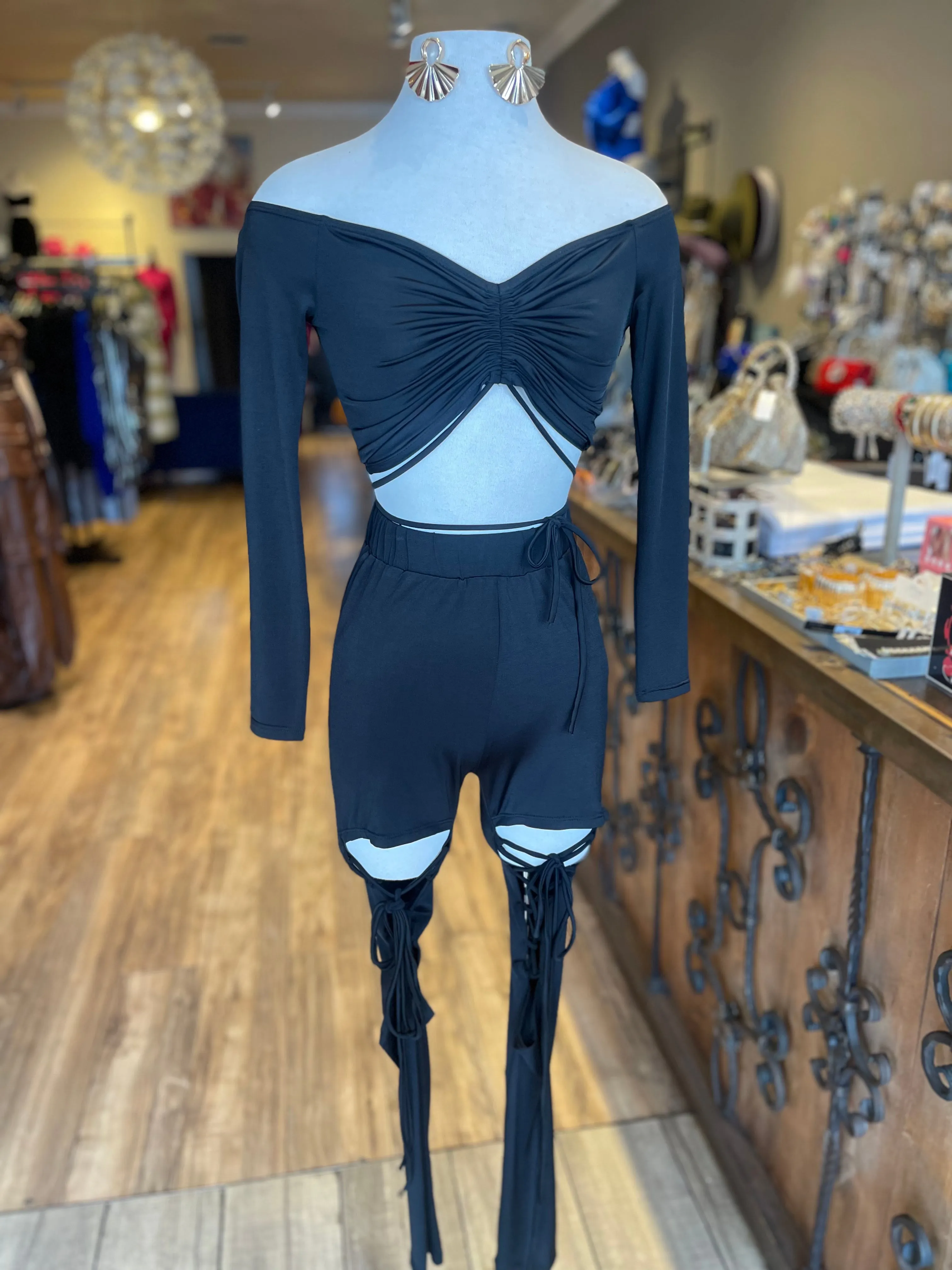 Long Sleeve Crop Cut Pants Set