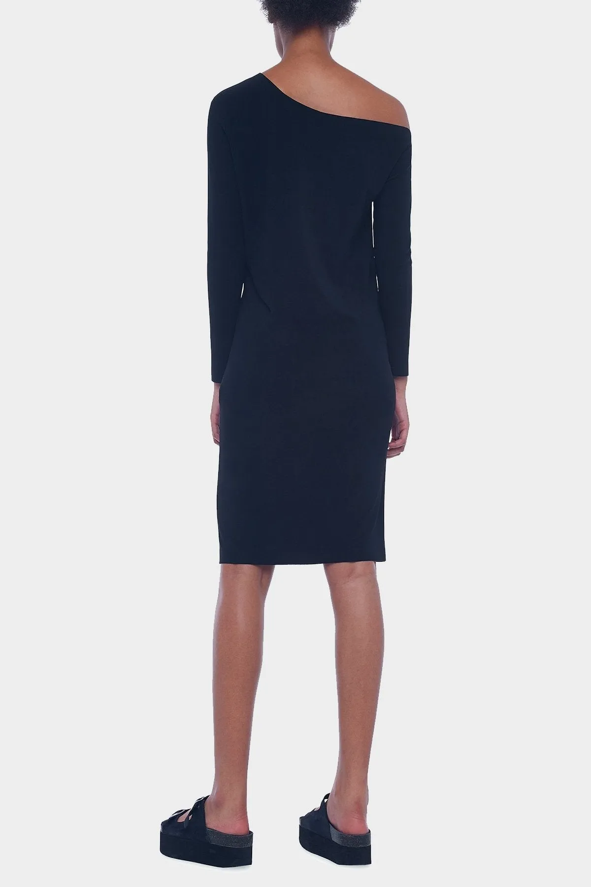 Long Sleeve Drop Shoulder Dress in Black