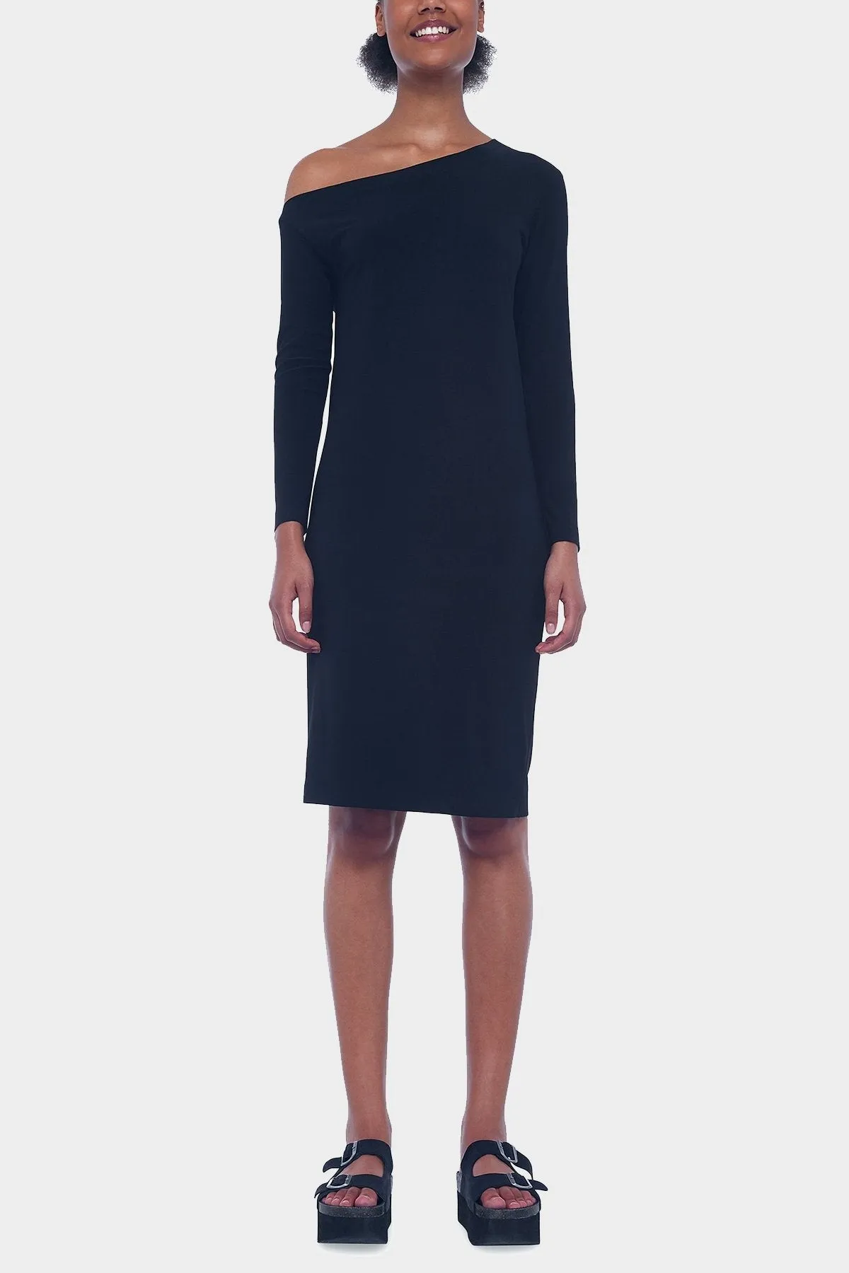 Long Sleeve Drop Shoulder Dress in Black